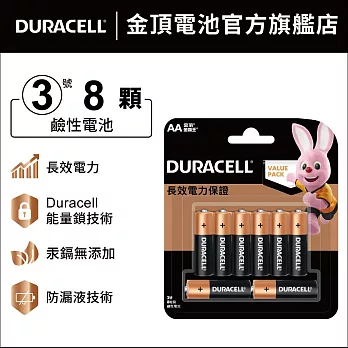 金頂 DURACELL 鹼性電池-3號AA(8入裝)