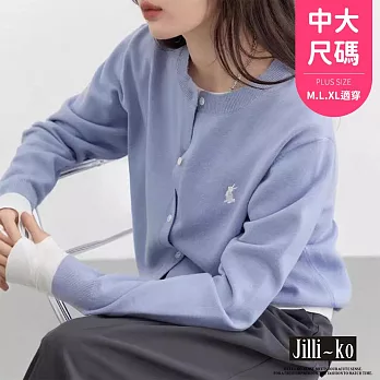 【Jilli~ko】刺繡兔子針織外套女寬鬆顯瘦長袖毛衣 J12056  FREE 藍色