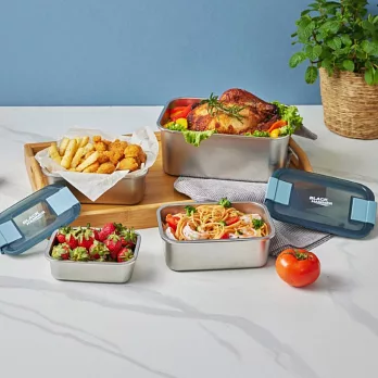 【BLACK HAMMER】雙扣收納不鏽鋼微波保鮮盒4件組