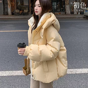 初色｜韓版撞色立領連帽抽繩麵包服+厚羽絨外套女外套-共5色