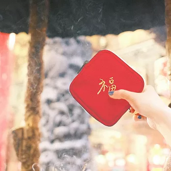 一帆布包｜帆布刺繡招財春聯方形零錢包