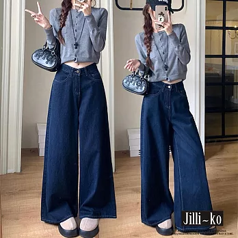 【Jilli~ko】垂感直筒拖地闊腿牛仔褲 M-2XL J12064  M 深藍