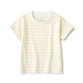 【MUJI 無印良品】幼兒容易穿脫天竺圓領短袖T恤 80 淺黃橫紋