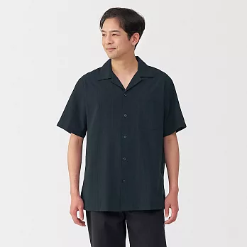 【MUJI 無印良品】男多臂織紋開領短袖襯衫 S 黑色
