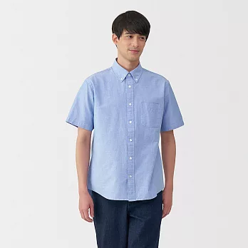 【MUJI 無印良品】男水洗牛津布扣領短袖襯衫 S 淡藍