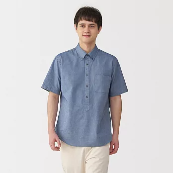 【MUJI 無印良品】男水洗牛津布扣領短袖套衫 S 暗藍