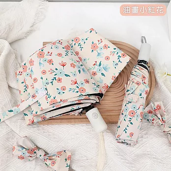 【KISSDIAMOND】絕美花漾黑膠防曬一鍵開收晴雨自動傘(KDU-H002) F 油畫小紅花