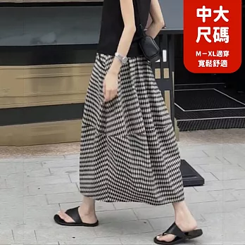 【慢。生活】鬆緊腰格子拼接花苞裙 J12176  FREE 黑色