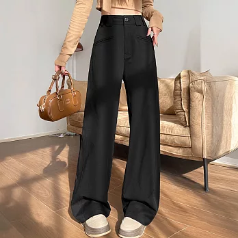 【MsMore】 闊腿天絲棉牛仔褲高腰薄款休閒寬鬆bf風直筒拖地長褲# 124501 L 黑色