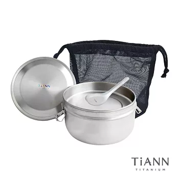 【鈦安TiANN】純鈦雙層鐵路便當盒 1000ml(14cm)+台式湯匙組