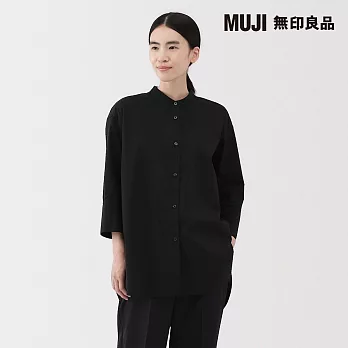 【MUJI 無印良品】女速乾平織布七分袖襯衫式長版衫 M 黑色