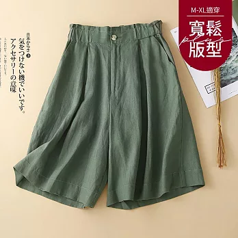 【慢。生活】文藝復古棉麻五分短褲 6070 FREE 綠色