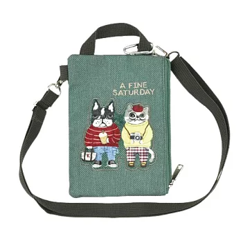 【Kusuguru Japan】日本眼鏡貓 手機包 可觸控手機斜背包 手拿包證件袋 背帶可調 - Animal Mode系列  -綠色