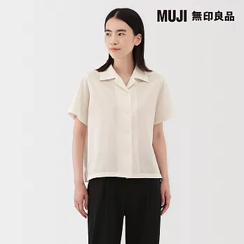 【MUJI 無印良品】女透氣彈性泡泡紗開領短袖襯衫 S 柔白