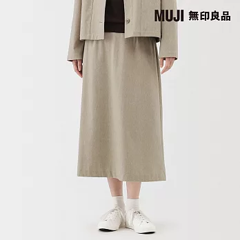 【MUJI 無印良品】女縱橫彈性起毛寬襬裙 S 米色