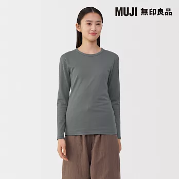 【MUJI 無印良品】女棉保暖厚織圓領長袖T恤 S 灰白