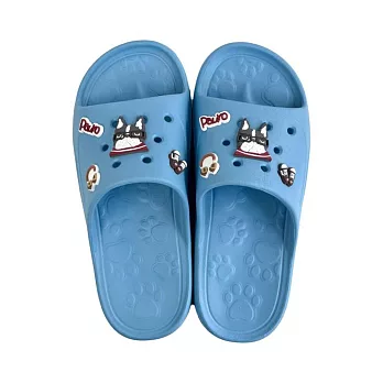 【Kusuguru Japan】日本眼鏡貓 洞洞鞋 輕量防水雲朵厚底拖鞋 附鞋扣 - 鬥牛犬款 -藍色M號