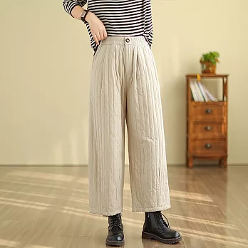 【ACheter】 棉褲時尚保暖寬鬆顯瘦夾棉加厚直筒長褲# 126546 M 米白色