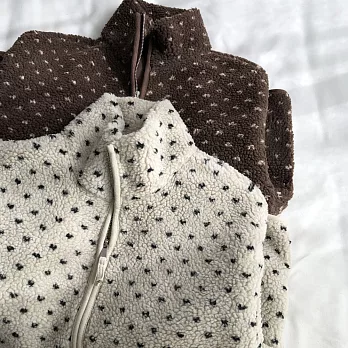 【ACheter】 波點羊羔絨加厚外套立領拉鍊保暖衣# 126551 L 米白色