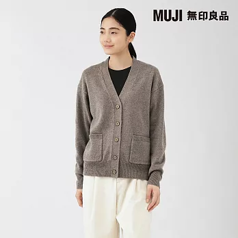 【MUJI 無印良品】女水洗羊毛中密織V領開襟衫 S 深摩卡棕
