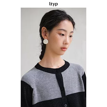 ltyp旅途原品 100%羊毛星空寬條紋開衫 經典休閒撞色針織衫女秋冬 M L  M 黑灰條-淨色版