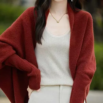 【MsMore】 韓系羊毛感繭型針織披肩寬鬆蝙蝠袖斗篷毛衣外套# 126360 FREE 紅色