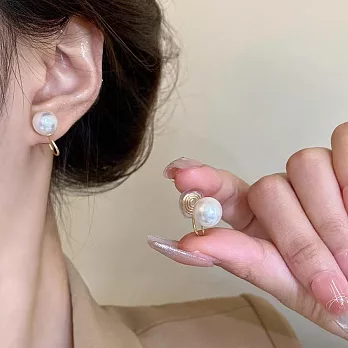 【HandStyle】耳環 輕奢法式優雅螺紋造型免穿孔珍珠耳環_73035