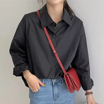 【AnZa】經典款純色法式內搭上衣襯衫      FREE 黑色