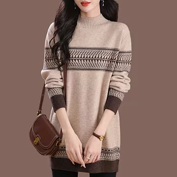 【MsMore】 半高領毛衣寬鬆遮肚中長款內搭羊毛感針織上衣# 126931 FREE 棕色