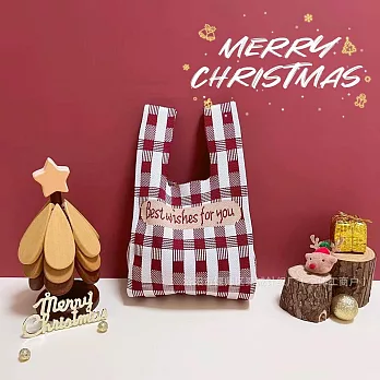 【素包包】日系幾何套結針織手挽隨行包 _紅白格