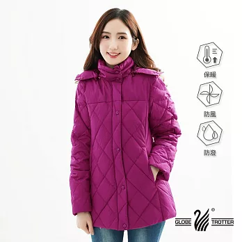 【遊遍天下】女款中長版極暖顯瘦防風防潑水菱格羽絨外套(A063) L 玫紫