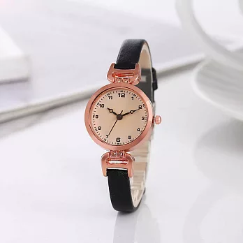 【HandStyle】女錶 英倫數字標茶晶面水鑽細錶帶腕錶(11030) _黑色