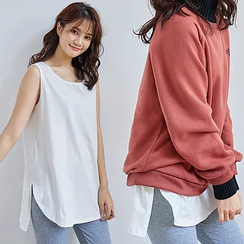 【AnZa】中大尺碼 四季純棉內搭打底長版背心(2色)      FREE 白色(圓弧擺)