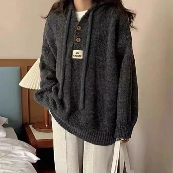 【AnZa】寬鬆連帽軟糯針織休閒毛衣(2色)        FREE 深灰