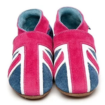 英國製Inch Blue，真皮手工學步鞋禮盒-Union Jack-Denim/Shocking Pink(18~24M)