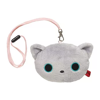 San-X 小襪貓貓町散步系列掛繩毛絨零錢包。小灰貓