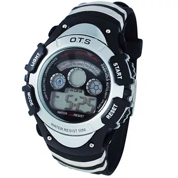 O.T.S奧迪斯-七彩冷光運動電子錶-834（黑銀）