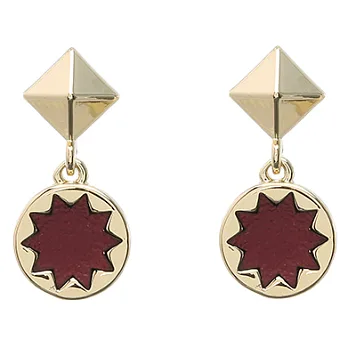 House of Harlow 1960 鉚釘太陽神金色耳環 紅皮革 Pyramid Sunburst Earrings