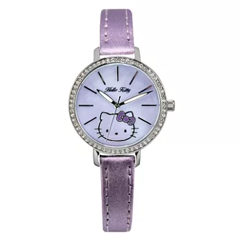 【HELLO KITTY】凱蒂貓珍珠貝殼晶鑽錶 (淡紫/淡紫面 LK629LWVV-SA)