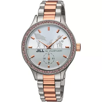【JILL STUART】Jill by Big Leather系列晶鑽簡約時尚錶款 (玫瑰金銀/粉鑽 JISILDT004)
