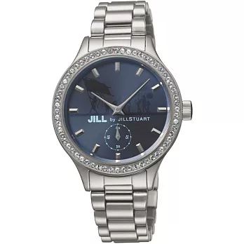 【JILL STUART】Jill by Big Leather系列晶鑽簡約時尚錶款 (銀/藍 JISILDT005)