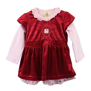 【愛的世界】MYBABY小兔花園系列剪絨洋裝套裝-台灣製-95深紅色