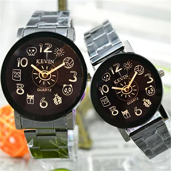 KEVIN K-2068英倫風情 立體秒盤黑面塗鴉指標 藝術個性造型腕錶(小型)