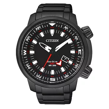 CITIZEN Eco-Drive  雙層霸氣日期顯示腕錶-黑