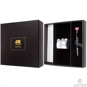 ARTEX x KITTY40周年紀念禮盒組  隨身迷你水鑽筆 粉紅漸層愛心