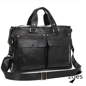 【Zoe&rsquo;s】頂級牛皮 全皮剪裁 荔枝紋 雙口袋風 三用電腦包(尊爵黑)