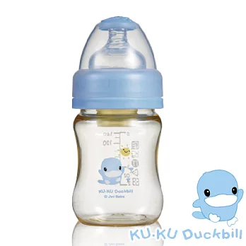【KU.KU酷咕鴨】新防脹氣PES寬口奶瓶140ml粉藍乙支