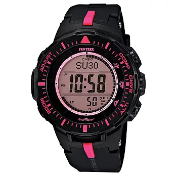 CASIO PRO TREK系列 猛軍戰隊運動登山腕錶-黑X桃紅