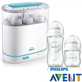 PHILIPS【AVENT新安怡】三合一蒸氣消毒鍋+親乳感玻璃奶瓶1大1小超值組