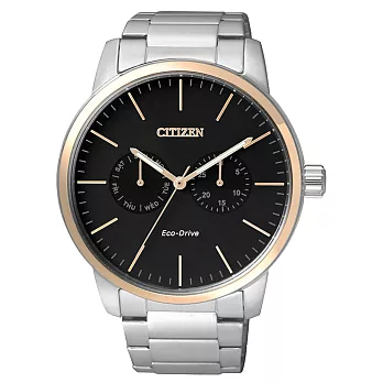 CITIZEN Eco-Drive 領袖風範雙眼時尚錶-淡金框x黑